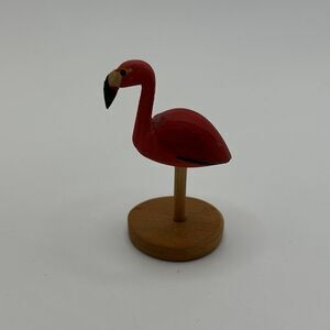 Flamingo Bird Wooden Figurine Hand Carved Signed Kw Burt